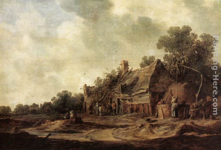 Peasant Huts with a Sweep Well painting - Jan van Goyen Peasant Huts with a Sweep Well art painting